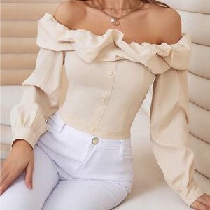 Off the Shoulder Ruffle Trim Blouse